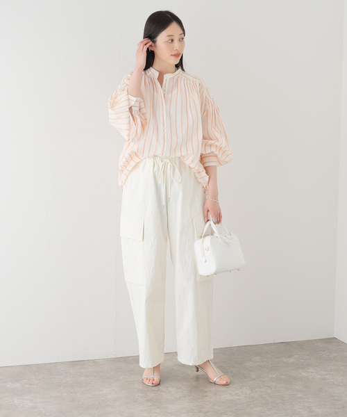 B.C STOCK(ベーセーストック)の「シアーギャザーシャツ(シャツ/ブラウス・レディース・ホワイト/パープル/グリーン/オレンジ・FREE)」の7枚目の写真
