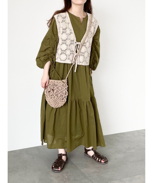 ehka sopo（エヘカソポ）の「袖ドロストティアードワンピース（ワンピース・レディース・ブラック/オフホワイト/カーキ・ﾌﾘ-）」の3枚目の写真