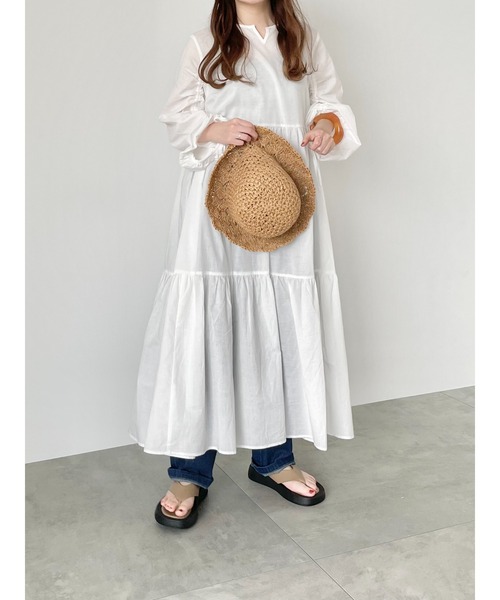 ehka sopo（エヘカソポ）の「袖ドロストティアードワンピース（ワンピース・レディース・ブラック/オフホワイト/カーキ・ﾌﾘ-）」の10枚目の写真