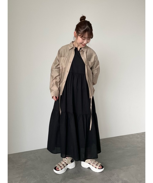 ehka sopo（エヘカソポ）の「袖ドロストティアードワンピース（ワンピース・レディース・ブラック/オフホワイト/カーキ・ﾌﾘ-）」の14枚目の写真