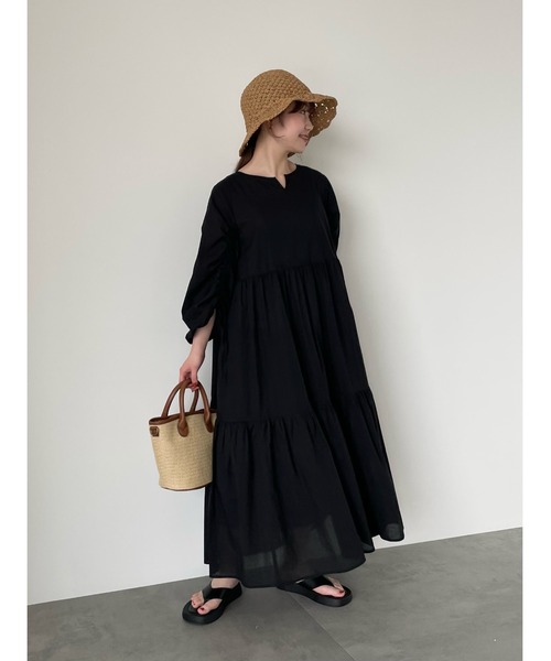 ehka sopo（エヘカソポ）の「袖ドロストティアードワンピース（ワンピース・レディース・ブラック/オフホワイト/カーキ・ﾌﾘ-）」の15枚目の写真