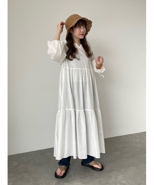 ehka sopo（エヘカソポ）の「袖ドロストティアードワンピース（ワンピース・レディース・ブラック/オフホワイト/カーキ・ﾌﾘ-）」の12枚目の写真