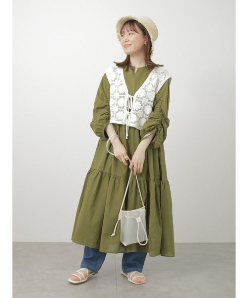 ehka sopo（エヘカソポ）の「袖ドロストティアードワンピース（ワンピース・レディース・ブラック/オフホワイト/カーキ・ﾌﾘ-）」の17枚目の写真