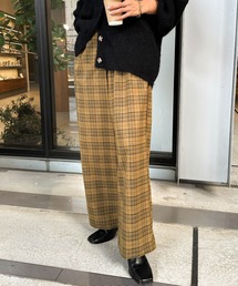チェック柄タックワイドパンツ