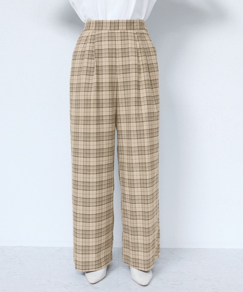 チェック柄タックワイドパンツ（その他パンツ）｜andme（アンドミー