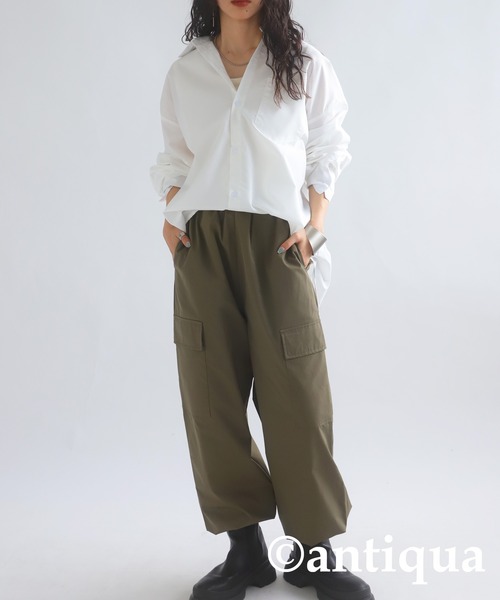antiqua（アンティカ）の「綿混生地オーバーサイズシャツ（シャツ/ブラウス・レディース・スミクロ/イエロー/ホワイト/ブルー・FREE）」の7枚目の写真