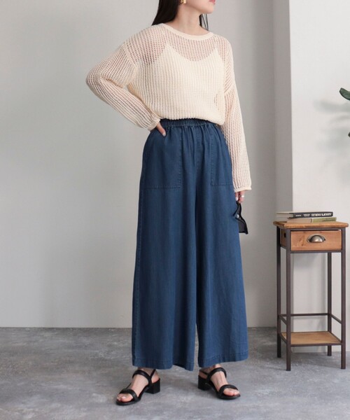 fredy emue（フレディエミュ）の「デニム/リネン混イージーワイドパンツ（その他パンツ・レディース・ピンク/ダークグリーン/イエロー/ブルー・36/38）」の6枚目の写真