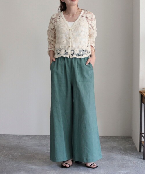 fredy emue（フレディエミュ）の「デニム/リネン混イージーワイドパンツ（その他パンツ・レディース・ピンク/ダークグリーン/イエロー/ブルー・36/38）」の21枚目の写真