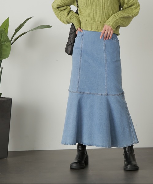 FREE'S MART（フリーズマート）の「【Sシリーズ対応】パネル切替マーメイドデニムスカート（デニムスカート・レディース・ダークネイビー/ホワイト系その他/ブルー系その他2・MEDIUM/SMALL/X-SMALL）」の3枚目の写真