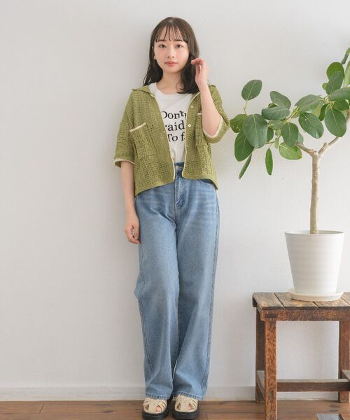 RETRO GIRL(レトロガール)の「メッシュラインニットカーデ(ニット/セーター・レディース・オフホワイト/オレンジ/ブルー/グリーン・FREE)」の19枚目の写真