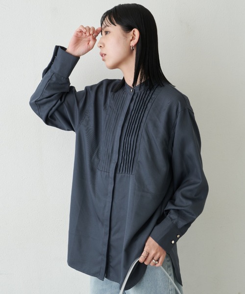 machatt タイドッキングシャツ 美品♪MACHATT タイドッキングストライプシャツ ゆったり ブルー