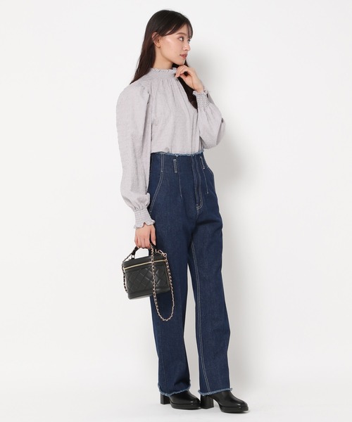 mysty woman（ミスティウーマン）の「ハイネックシャーリングブラウス　978458（シャツ/ブラウス・レディース・グレー/オフホワイト/ブラック・FREE）」の5枚目の写真