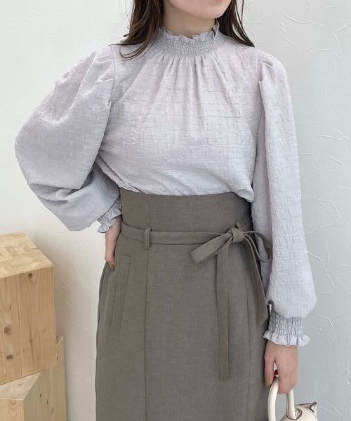 mysty woman（ミスティウーマン）の「ハイネックシャーリングブラウス　978458（シャツ/ブラウス・レディース・グレー/オフホワイト/ブラック・FREE）」の21枚目の写真