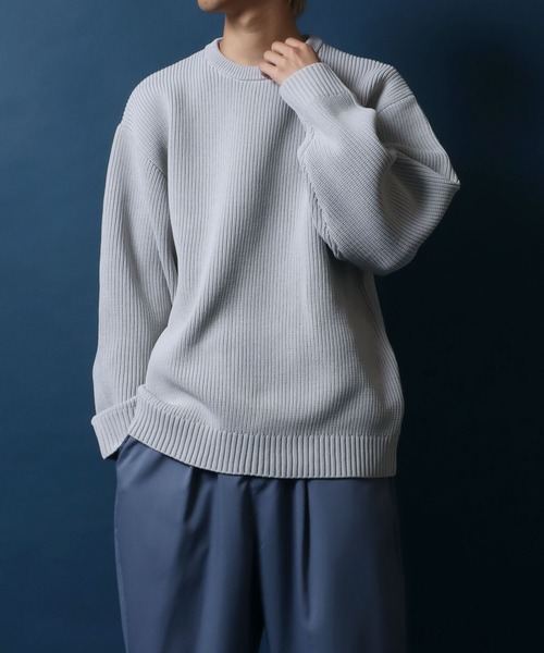 ANPAS（アンパス）の「Knit Pullover/別注 オーバーサイズ クルーネック ニット 吸水速乾 UVカット マシンウォッシャブル 帯電防止 抗ピリング（ニット/セーター・メンズ・ブラック/オフホワイト/グレイッシュベージュ/ブルー/チャコール・M/LL/L）」の4枚目の写真