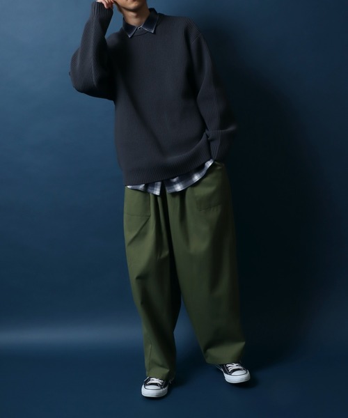 ANPAS（アンパス）の「Knit Pullover/別注 オーバーサイズ クルーネック ニット 吸水速乾 UVカット マシンウォッシャブル 帯電防止 抗ピリング（ニット/セーター・メンズ・ブラック/オフホワイト/グレイッシュベージュ/ブルー/チャコール・M/LL/L）」の10枚目の写真