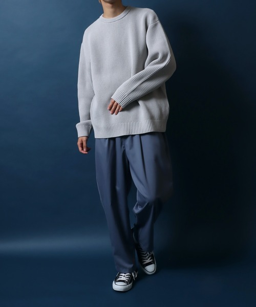 ANPAS（アンパス）の「Knit Pullover/別注 オーバーサイズ クルーネック ニット 吸水速乾 UVカット マシンウォッシャブル 帯電防止 抗ピリング（ニット/セーター・メンズ・ブラック/オフホワイト/グレイッシュベージュ/ブルー/チャコール・M/LL/L）」の12枚目の写真