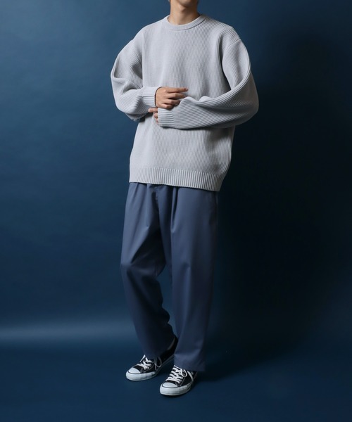 ANPAS（アンパス）の「Knit Pullover/別注 オーバーサイズ クルーネック ニット 吸水速乾 UVカット マシンウォッシャブル 帯電防止 抗ピリング（ニット/セーター・メンズ・ブラック/オフホワイト/グレイッシュベージュ/ブルー/チャコール・M/LL/L）」の13枚目の写真