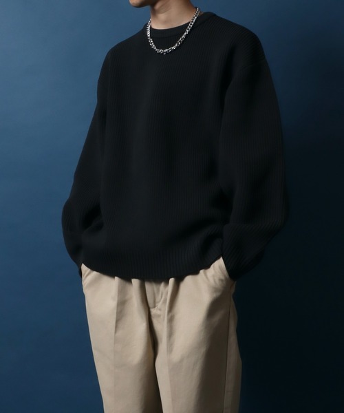 ANPAS（アンパス）の「Knit Pullover/別注 オーバーサイズ クルーネック ニット 吸水速乾 UVカット マシンウォッシャブル 帯電防止 抗ピリング（ニット/セーター・メンズ・ブラック/オフホワイト/グレイッシュベージュ/ブルー/チャコール・M/LL/L）」の19枚目の写真