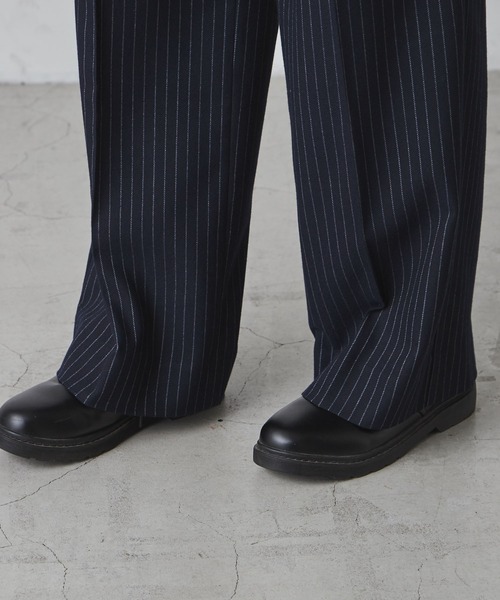 50s【極美品】スラックス トラウザー ストライプ ダークグレー 黒 古着 50s 腰帯なし ハイウエスト ダーク ストライプ 2タック
