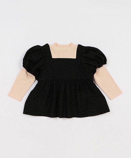 petit main(プティマイン)の「【リンク】ジャガードドッキングトップス★(シャツ/ブラウス・キッズ・オフホワイト/ブラック・130cm/110cm/90cm/120cm/80cm/100cm)」の1枚目の写真