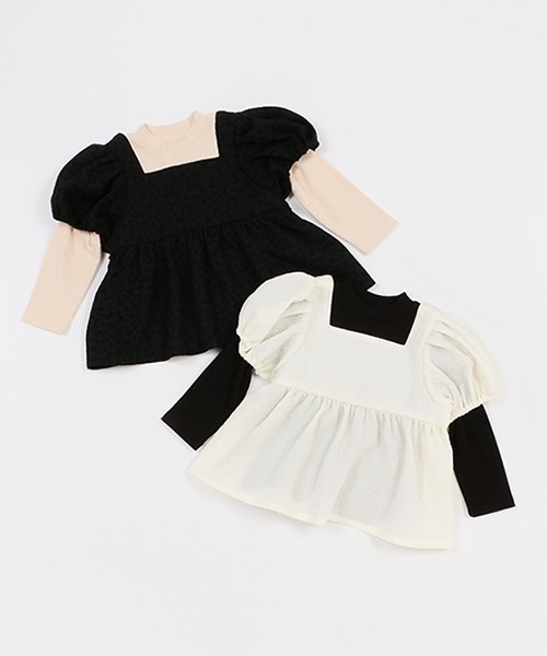 petit main(プティマイン)の「【リンク】ジャガードドッキングトップス★(シャツ/ブラウス・キッズ・オフホワイト/ブラック・130cm/110cm/90cm/120cm/80cm/100cm)」の8枚目の写真