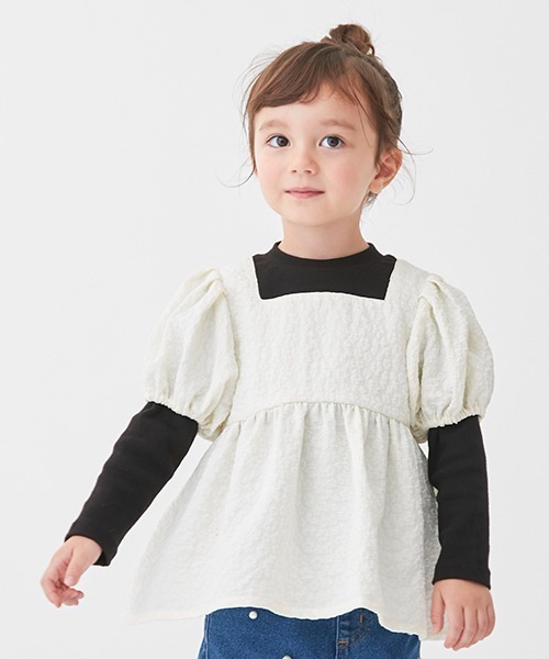 petit main(プティマイン)の「【リンク】ジャガードドッキングトップス★(シャツ/ブラウス・キッズ・オフホワイト/ブラック・130cm/110cm/90cm/120cm/80cm/100cm)」の12枚目の写真