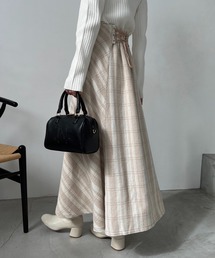 バックリボンオリジナルチェックロングスカート