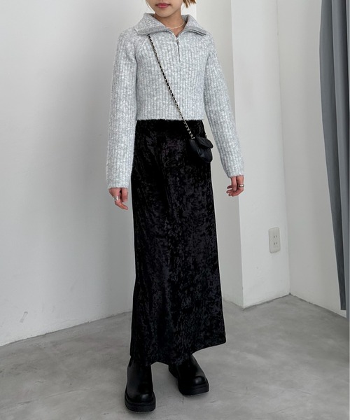 EPIMI E'PIMMY（エピミエピミー）の「【ハンドウォッシャブル】ウール混ショート丈ハーフジッププルオーバー（ニット/セーター・レディース・杢グレー/オフホワイト/ブラック・MEDIUM）」の4枚目の写真