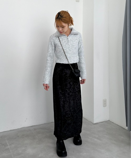 EPIMI E'PIMMY（エピミエピミー）の「【ハンドウォッシャブル】ウール混ショート丈ハーフジッププルオーバー（ニット/セーター・レディース・杢グレー/オフホワイト/ブラック・MEDIUM）」の5枚目の写真