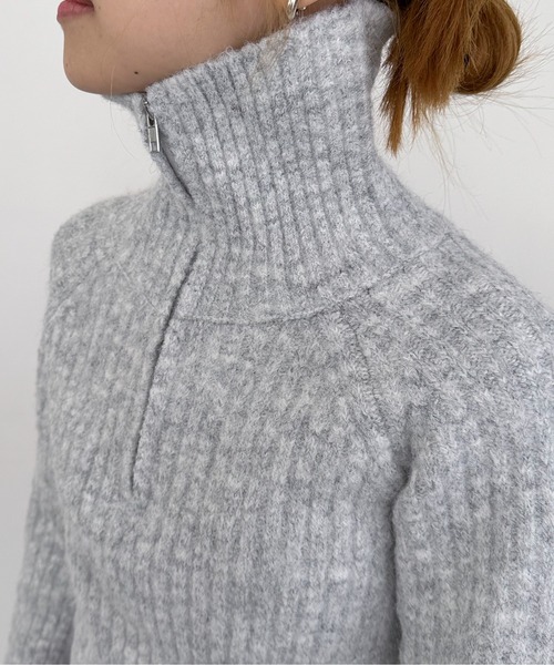 EPIMI E'PIMMY（エピミエピミー）の「【ハンドウォッシャブル】ウール混ショート丈ハーフジッププルオーバー（ニット/セーター・レディース・杢グレー/オフホワイト/ブラック・MEDIUM）」の8枚目の写真