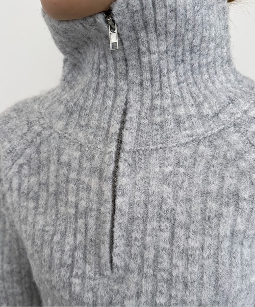 EPIMI E'PIMMY（エピミエピミー）の「【ハンドウォッシャブル】ウール混ショート丈ハーフジッププルオーバー（ニット/セーター・レディース・杢グレー/オフホワイト/ブラック・MEDIUM）」の11枚目の写真