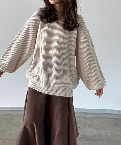 t a r o s u(タロス)の「crew neck oversize knit/クルーネックオーバーサイズニット(ニット/セーター・レディース・ネイビー/ベージュ・FREE)」の15枚目の写真