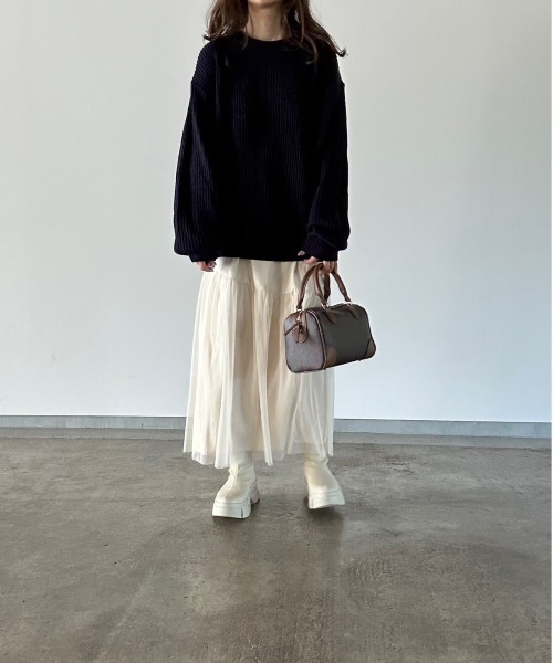 t a r o s u(タロス)の「crew neck oversize knit/クルーネックオーバーサイズニット(ニット/セーター・レディース・ネイビー/ベージュ・FREE)」の8枚目の写真