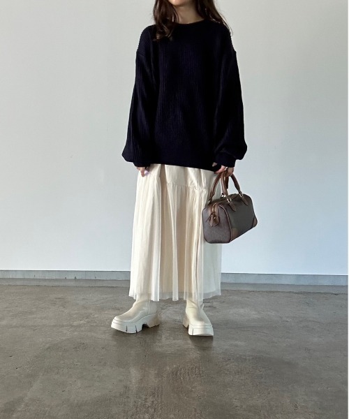 t a r o s u(タロス)の「crew neck oversize knit/クルーネックオーバーサイズニット(ニット/セーター・レディース・ネイビー/ベージュ・FREE)」の10枚目の写真