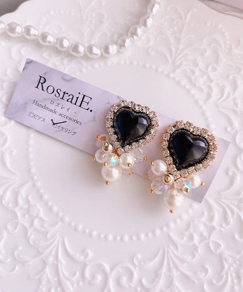 tone(トーン)の「【RosraiE】ハート×じゃらじゃらパール&ビーズ イヤリング(MA)(イヤリング・レディース・その他/ブラック・FREE)」の3枚目の写真