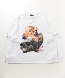 トラバス Glutton cat PO猫プリントスウェットシャツ トレーナー トップス レディース 猫 スウェット ニット トレーナー ねこ