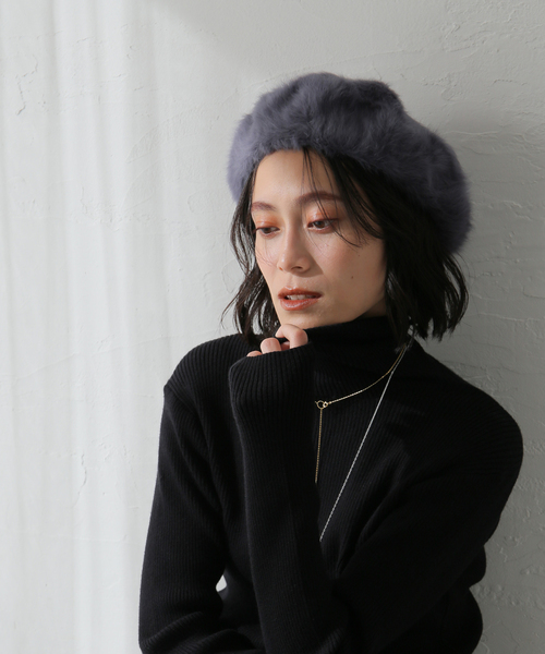 B.C STOCK(ベーセーストック)の「シャギーベレー(ハンチング/ベレー帽・レディース・グレー/ブラック/チャコールグレー・FREE)」の1枚目の写真