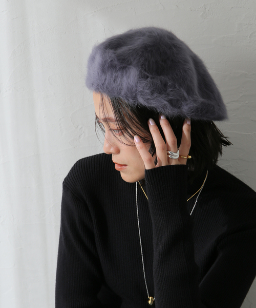 B.C STOCK(ベーセーストック)の「シャギーベレー(ハンチング/ベレー帽・レディース・グレー/ブラック/チャコールグレー・FREE)」の5枚目の写真