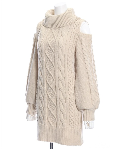 clear（クリア）の「肩開きケーブルニットミニワンピース（ワンピース・レディース・杢グレー/ベージュ/アイボリー・F）」の11枚目の写真
