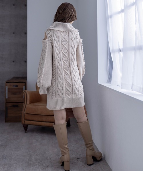 clear（クリア）の「肩開きケーブルニットミニワンピース（ワンピース・レディース・杢グレー/ベージュ/アイボリー・F）」の6枚目の写真