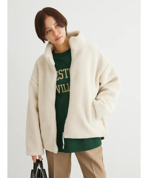 Green　Parks（グリーンパークス）の「スタンドカラーボアブルゾン（ブルゾン・レディース・グレー/モカ/アイボリー/ブラック・FREE）」の9枚目の写真