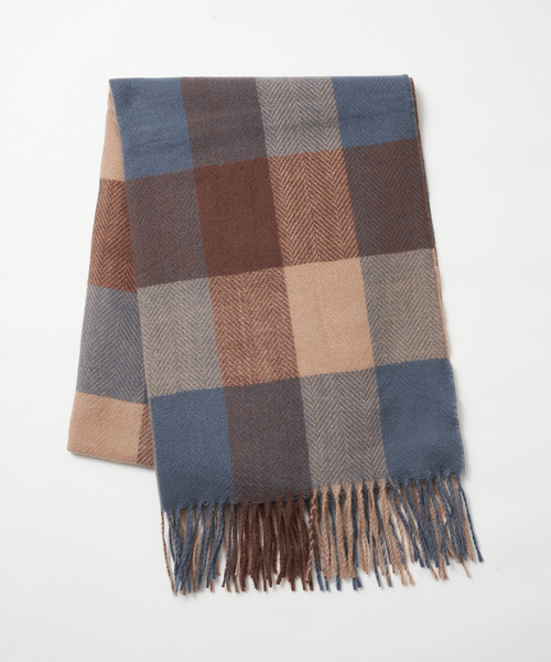 abahouse mavie（アバハウスマヴィ）の「ブロックチェックストール（ストール/ショール・レディース・ブルー/オレンジ/ブラック・フリー）」の3枚目の写真