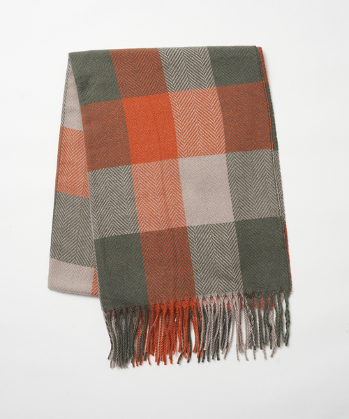 abahouse mavie（アバハウスマヴィ）の「ブロックチェックストール（ストール/ショール・レディース・ブルー/オレンジ/ブラック・フリー）」の4枚目の写真