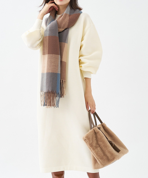 abahouse mavie（アバハウスマヴィ）の「ブロックチェックストール（ストール/ショール・レディース・ブルー/オレンジ/ブラック・フリー）」の8枚目の写真