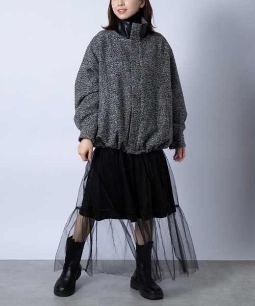 SETUP7(セットアップセブン)の「【SETUP7】Volume tweed jacket ボリュームツイードスタンドカラージャケット ブルゾン(ブルゾン・レディース・ブラック系その他2/ブラック系1・M/S)」の8枚目の写真