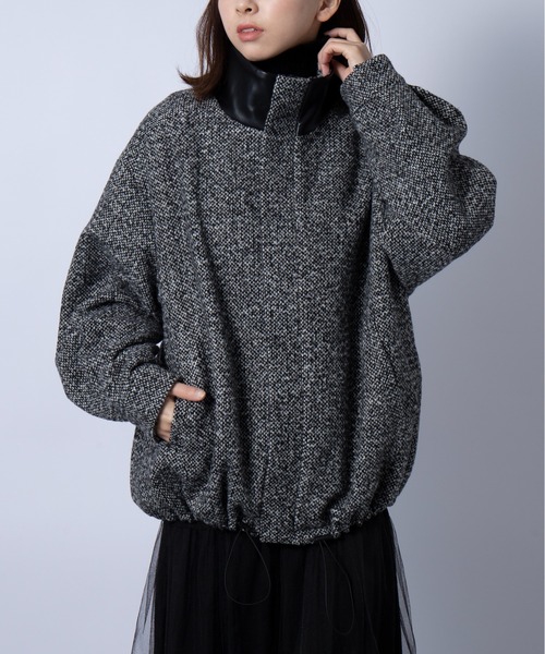 SETUP7(セットアップセブン)の「【SETUP7】Volume tweed jacket ボリュームツイードスタンドカラージャケット ブルゾン(ブルゾン・レディース・ブラック系その他2/ブラック系1・M/S)」の9枚目の写真