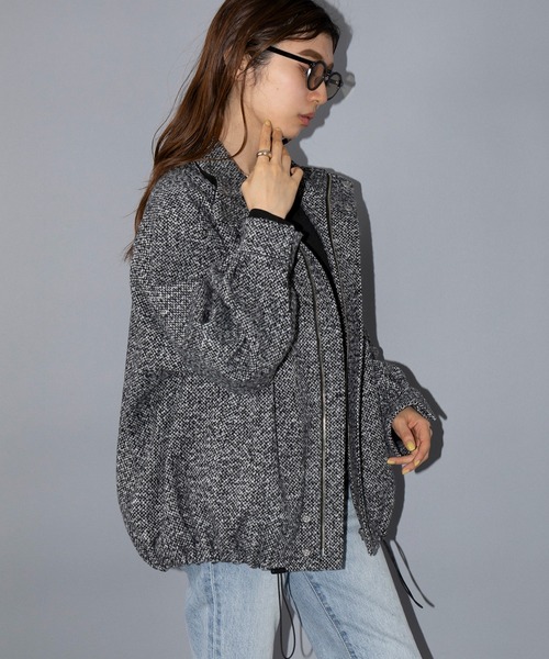 SETUP7(セットアップセブン)の「【SETUP7】Volume tweed jacket ボリュームツイードスタンドカラージャケット ブルゾン(ブルゾン・レディース・ブラック系その他2/ブラック系1・M/S)」の12枚目の写真
