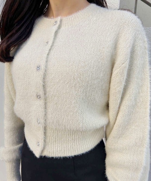 one after another NICE CLAUP（ワンアフターアナザーナイスクラップ）の「きらきらボタンラメニットカーディガン（カーディガン/ボレロ・レディース・ライトイエロー/チャコール/アイボリー/ライトグレー・FREE）」の16枚目の写真