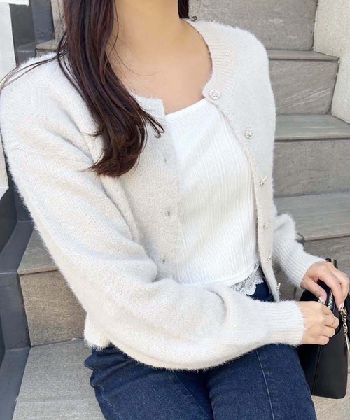 セール】きらきらボタンラメニットカーディガン（カーディガン/ボレロ