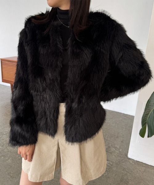 Miniministore(ミニミニストア)の「【新色・サイズ追加】エコファーコート ファージャケット 冬服(ノーカラージャケット・レディース・グレー/ブラック/ホワイト/ベージュ/ピンク・M/L)」の13枚目の写真